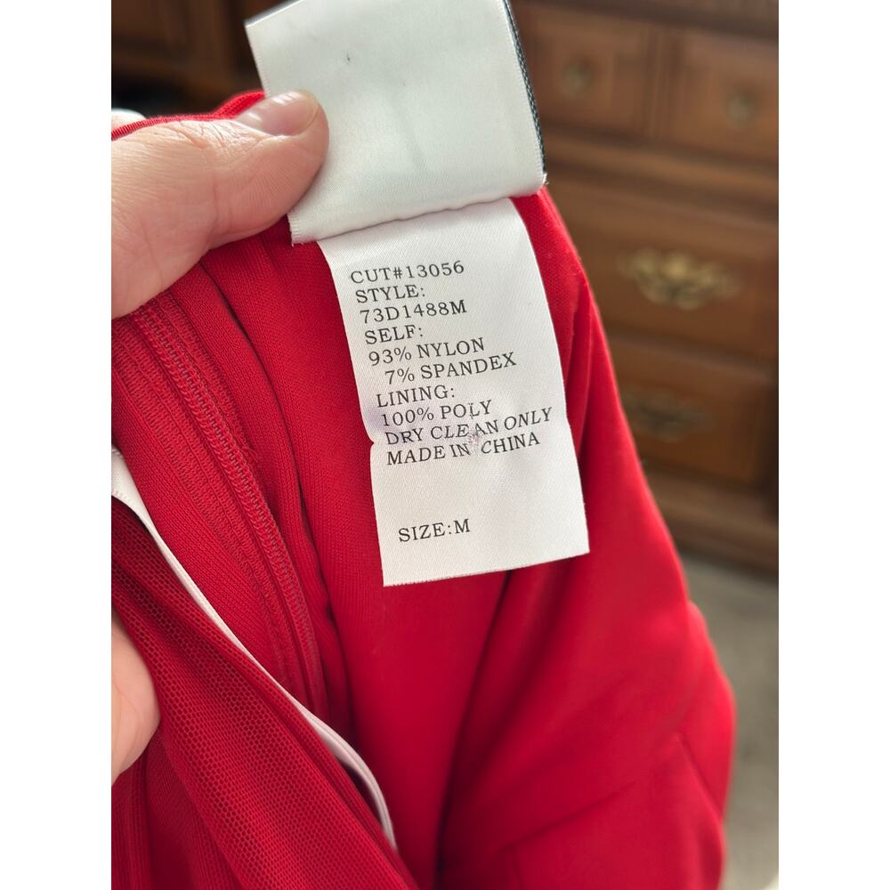 Gorgeous Vintage Tadashi Shoji M Red Ruched Halter Midi Cocktail Bodycon Dress - Picture 2 of 7